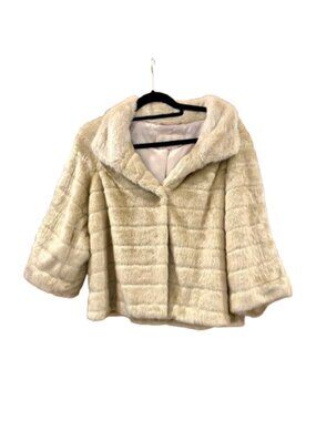 DONNA SALYERS FABULOUS FURS~Plush Sheared Mink~FAUX FUR CROPPED JACKET Sz L